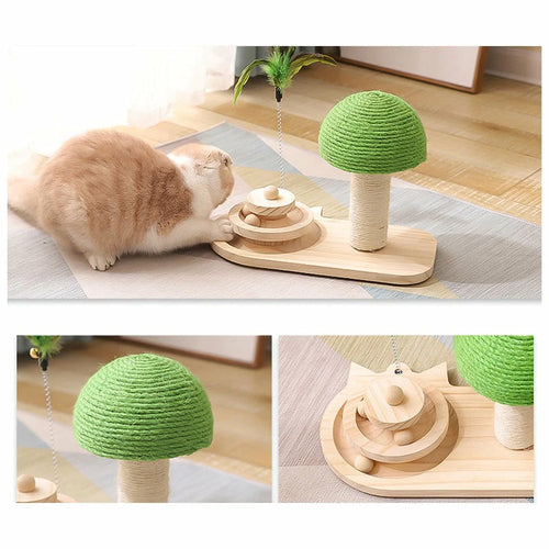 Cat Tree Scratching Post with Interactive Toys - Sisal & Wood