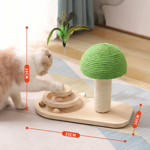Cat Tree Scratching Post with Interactive Toys - Sisal & Wood