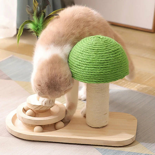 Cat Tree Scratching Post with Interactive Toys - Sisal & Wood